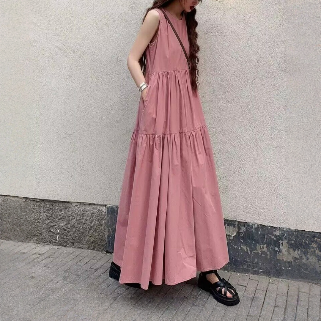 【ワンピース】ラウンドネック 着痩せ ロングワンピース 【JZシリーズ】