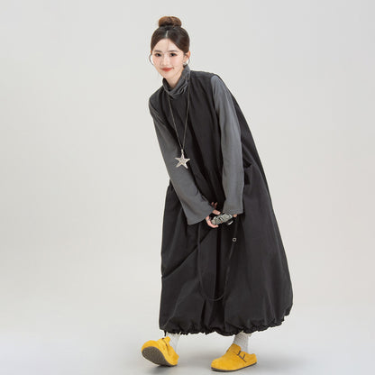 【単品注文】【セットアップ】日系風 黒 バルーンシルエット ノースリーブワンピース＋トップス セット レディース 秋新作 大人可愛い【JZシリーズ】