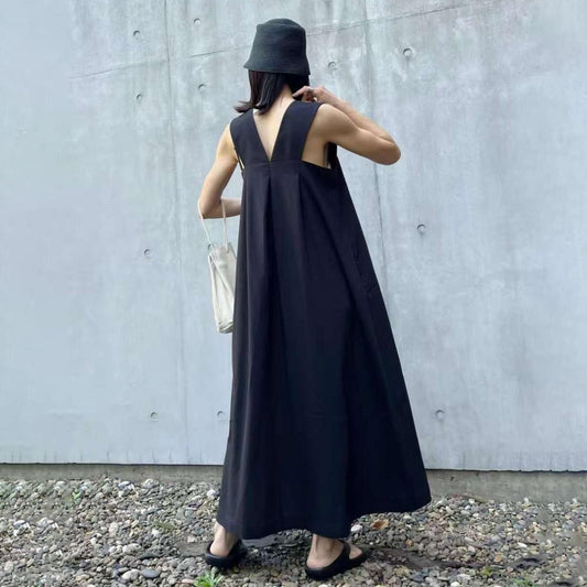 【ワンピース】夏新作 ノースリーブ タンクワンピース レディース ゆったり 大きいサイズ ロング丈 ギャザー入り ポケット付き カジュアル【JZシリーズ】
