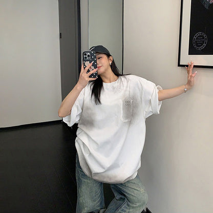 【トップス】ゆるっとアメリカンレトロ ヘビーウェイトTシャツ コットン半袖 オーバーサイズ 脱力系カジュアル【FCシリーズ】