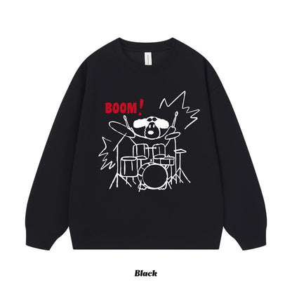 7カラー | S~3XL【トップス】ロック風 犬イラスト ドラムプリント クルーネック スウェット 秋 ルーズ ユニセックス パーカー【FCシリーズ】