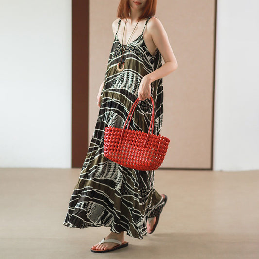 【ワンピース】トロピカルリゾート風 ゆったり花柄 ノースリーブロングワンピース【SHシリーズ】