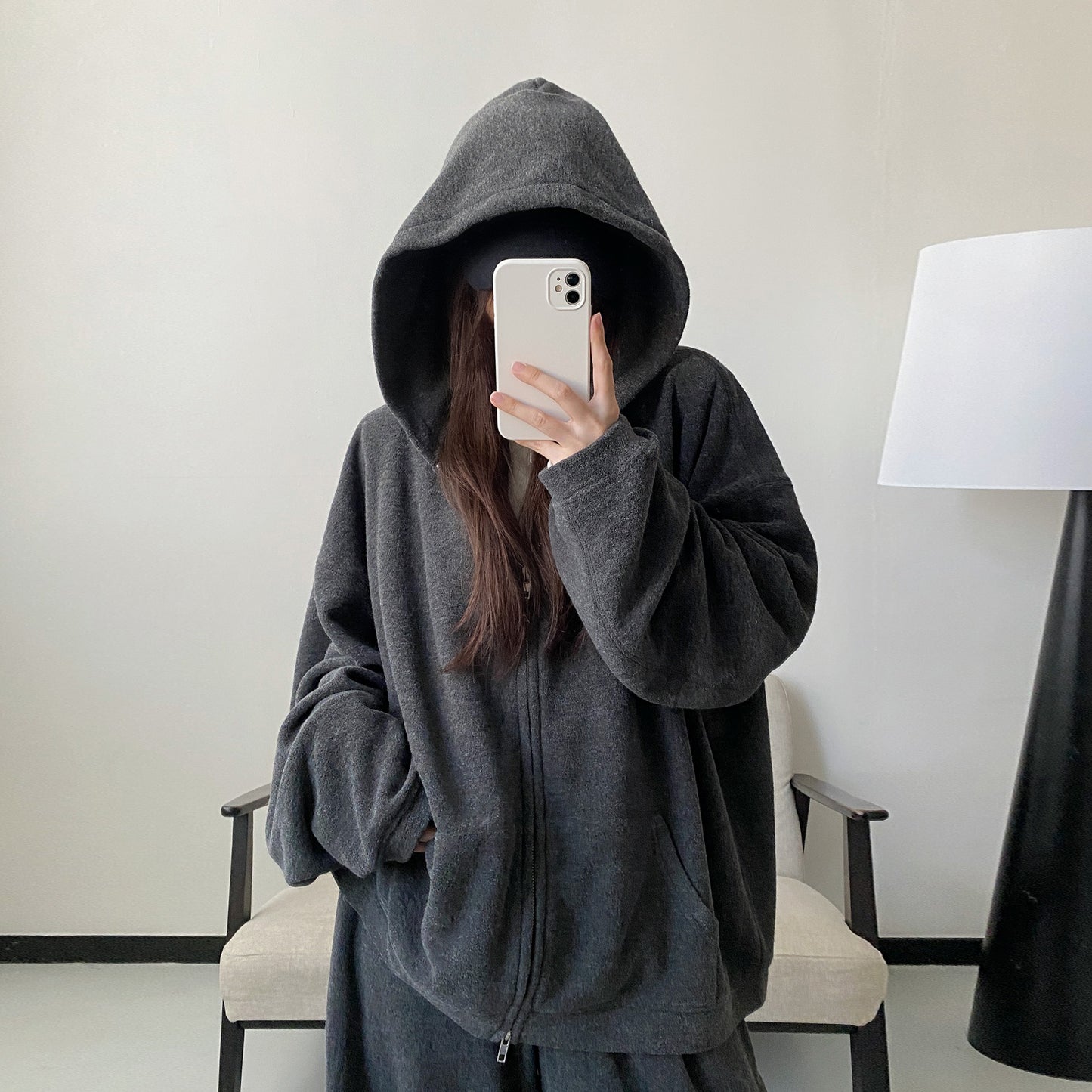 【セットアップ】【単品注文】オールドマネー風 ニットパーカージャケット＆パンツ ゆったり 裏起毛 上下セット 春秋【FCシリーズ】