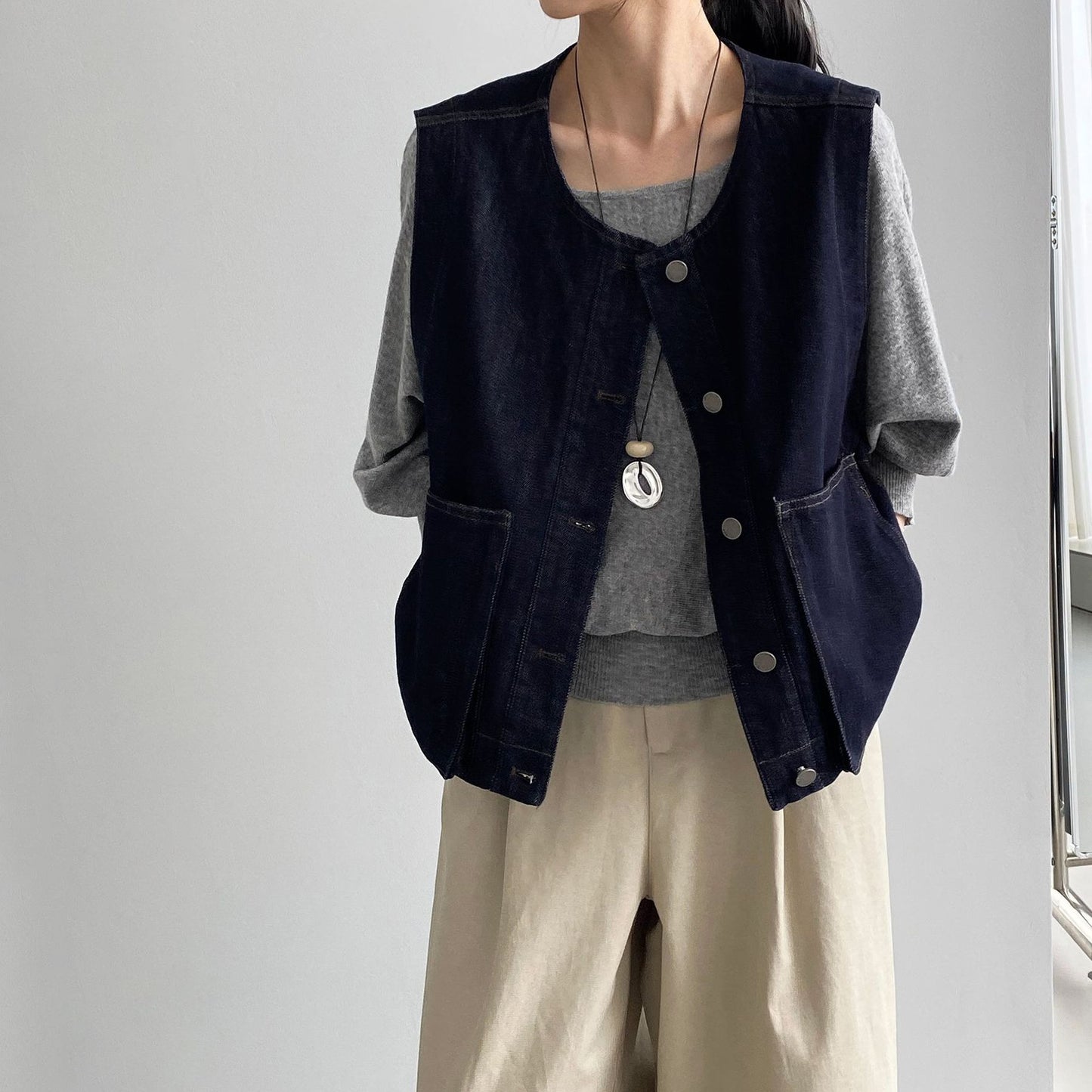 【トップス】レイヤードコーデ 秋 ヴィンテージデニムベスト レディース ポケット付き ゆったり カジュアル着回し ベストジャケット【JZシリーズ】