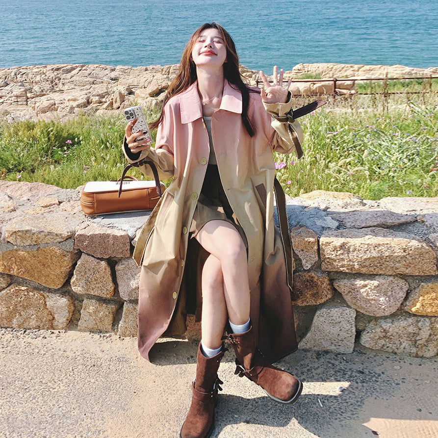 【アウター】ドーパミン系 上質感 小众カジュアル 韓国風 グラデーション トレンチコート レディース 春秋 超人気 おしゃれ ミドル丈 コート【SHシリーズ】