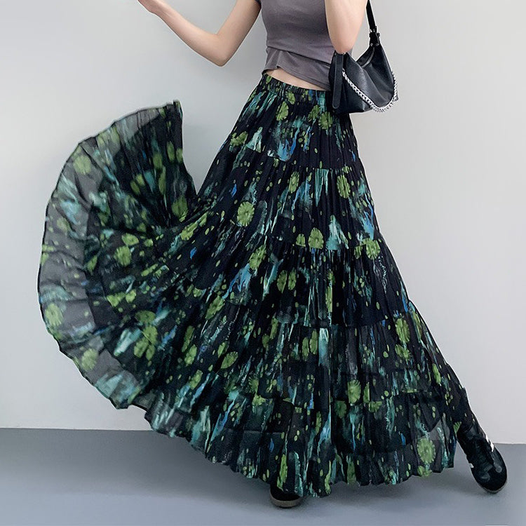 【ボトムス】ポケット付き花柄 Aラインスカート レディース 春秋 ロングスカート プリーツ ミディ丈【SHシリーズ】