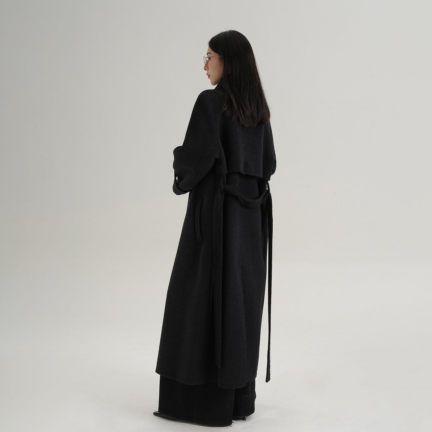 【アウター】上質 ウール100% ダブルフェイス コート レディース ロング丈 ネイビーチェック柄 秋冬 高級感【JZシリーズ】