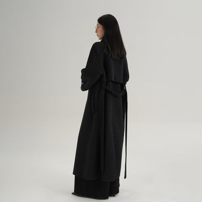 【アウター】上質 ウール100% ダブルフェイス コート レディース ロング丈 ネイビーチェック柄 秋冬 高級感【JZシリーズ】