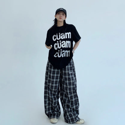 【トップス】カジュアル ロゴプリント クロップドショルダー 半袖Tシャツ【FCシリーズ】