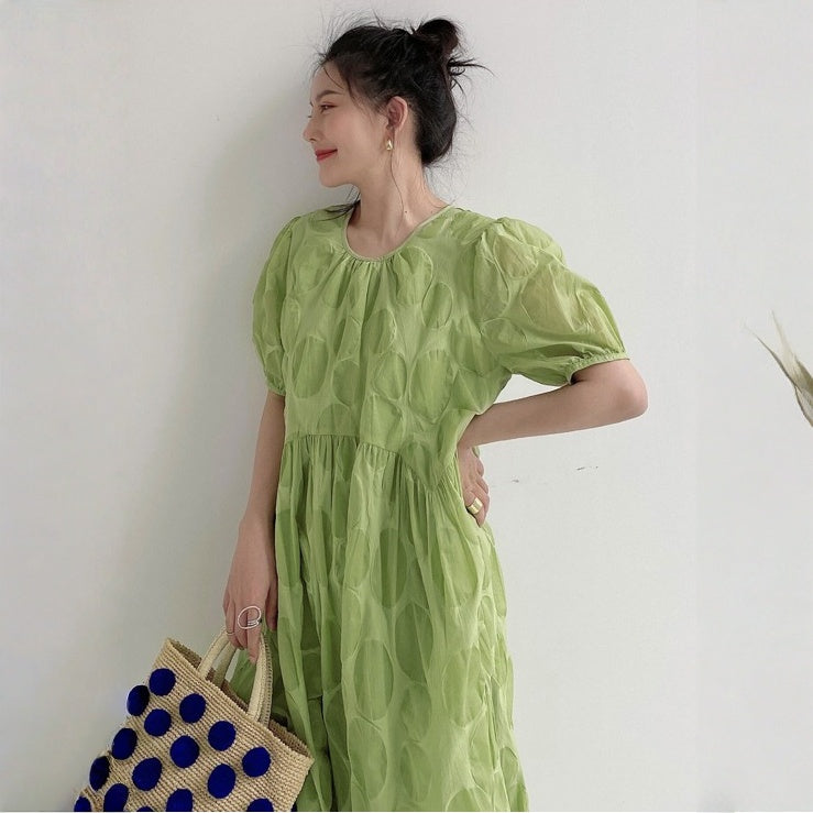 【ワンピース】【15～18日内発送】夏 ラウンドネック  ハイウエスト  半袖 ワンピース 【JZシリーズ】