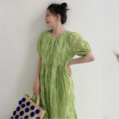 【ワンピース】【15～18日内発送】夏 ラウンドネック  ハイウエスト  半袖 ワンピース 【JZシリーズ】