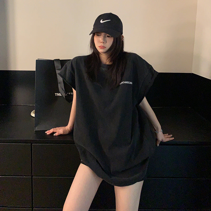 【トップス】ダメージ調プリントTシャツ オーバーサイズ 半袖 レディース ストリート【FCシリーズ】