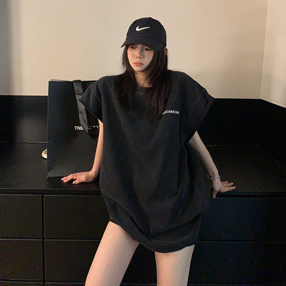 【トップス】ダメージ調プリントTシャツ オーバーサイズ 半袖 レディース ストリート【FCシリーズ】