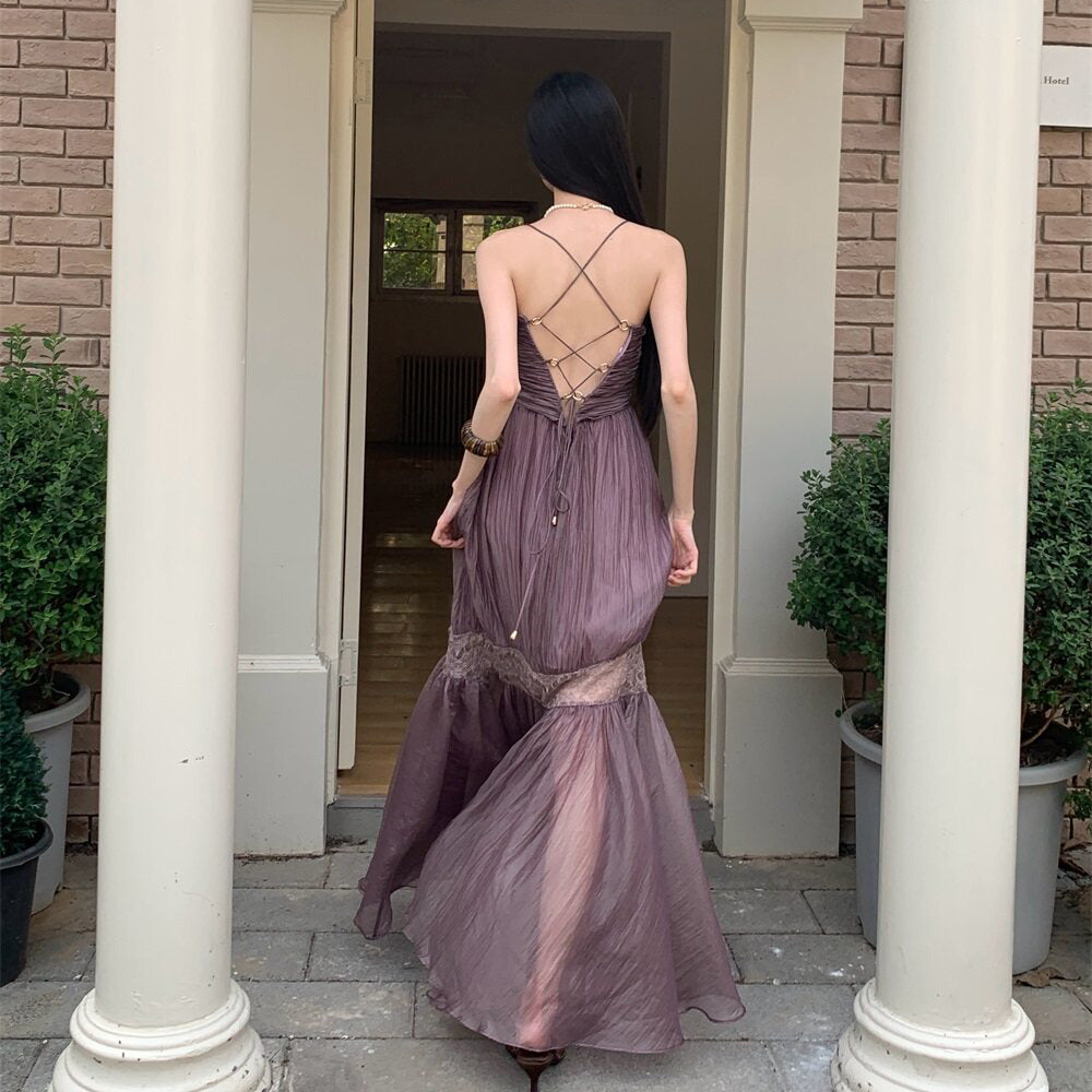 【ワンピース】大人可愛い Vネックワンピース レディース 夏 ノースリーブ 切替デザイン ロング丈 フェミニン【SHシリーズ】