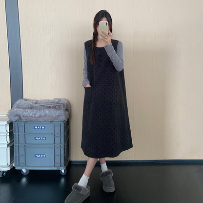 【ワンピース】韓国風ジャンパースカート レディース 秋新作 ノースリーブワンピース ゆったり リラックス 体型カバー【JZシリーズ】
