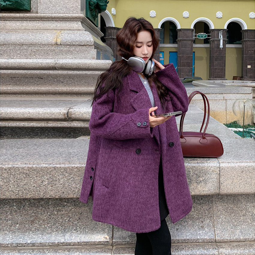 【アウター】💜上品ブルーベリーパープル✨ウールコート レディース 秋冬 韓国風【JZシリーズ】