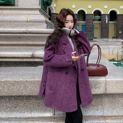 【アウター】💜上品ブルーベリーパープル✨ウールコート レディース 秋冬 韓国風【JZシリーズ】