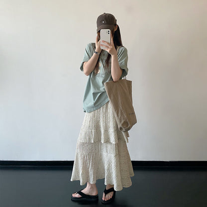 【トップス】レトロパッチ Tシャツ レディース 夏 ライトグリーン 半袖 ルーズフィット クール感 トップス 大人カジュアル 人気【FCシリーズ】