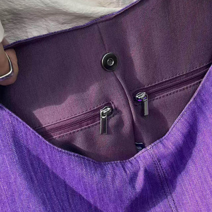 【バッグ】韓国風ゆるシルエット ワンショルダー斜めがけキャンバスバッグ パープルトート 大容量