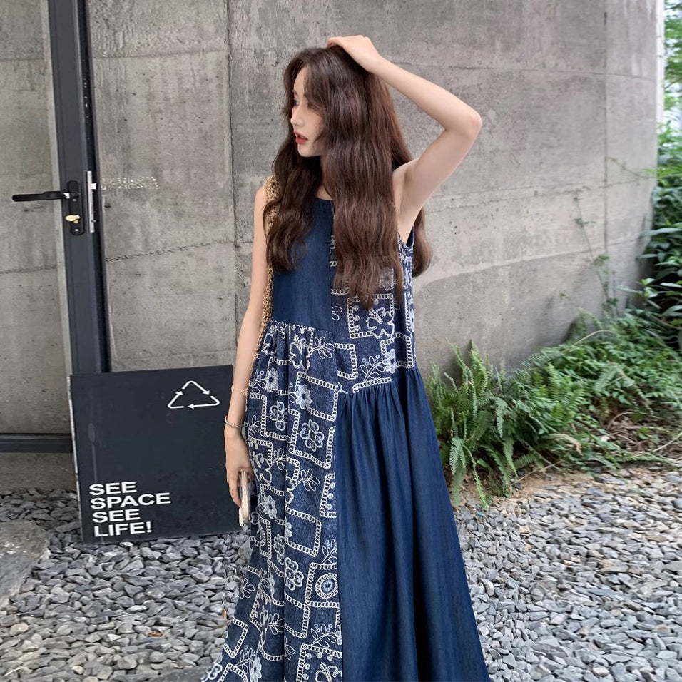 【ワンピース】フレンチ風 配色 小花柄 ノースリーブ タンク ワンピース レディース 夏 体型カバー おしゃれ ワンピース【SHシリーズ】