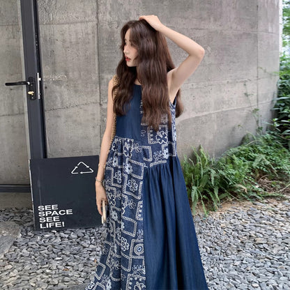 【ワンピース】フレンチ風 配色 小花柄 ノースリーブ タンク ワンピース レディース 夏 体型カバー おしゃれ ワンピース【SHシリーズ】