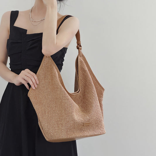 【バッグ】夏 編みバッグ 大容量 リゾート風 トートバッグ 通勤にも使える ショルダーバッグ