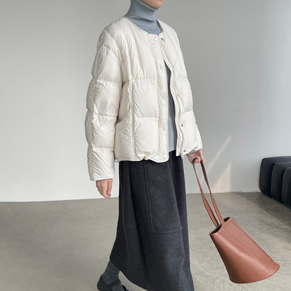 【アウター】ニットショール付き ❤ 90％ホワイトダックダウン入り ショートダウンジャケット 着回し【JZシリーズ】