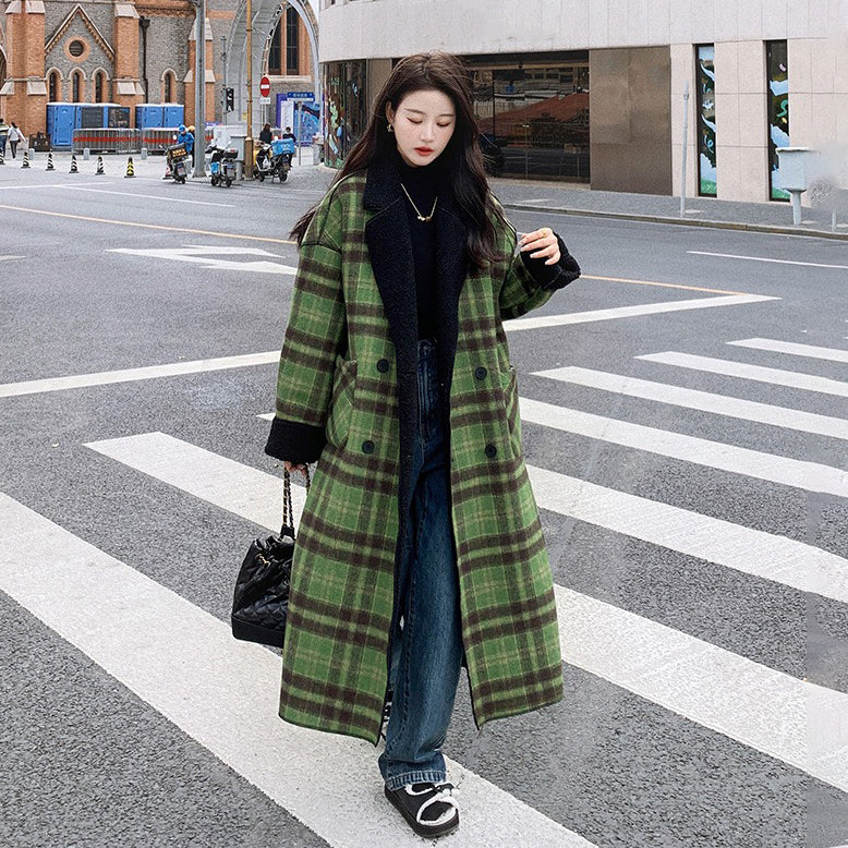 【アウター】2WAY仕様で着回し自在✨！リバーシブル チェック柄 レディース 冬新作 韓国風 ゆったり 厚手 ウールコート【JZシリーズ】