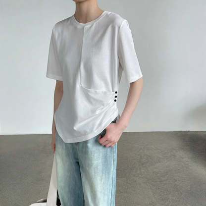 【トップス】ゆったり 細見え ボタン付き ラウンドネック 半袖 Ｔシャツ 【JZシリーズ】