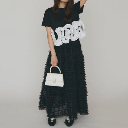 【トップス】Tシャツ 夏 コットン 刺繍デザイン 花モチーフ レース切替 半袖 きれいめ カジュアル【JZシリーズ】