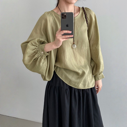 期間限定⭐️60%OFF【トップス】クールな雰囲気 テンセル ほんのり透け感 ラミー バルーンスリーブ シャツ 【JZシリーズ】
