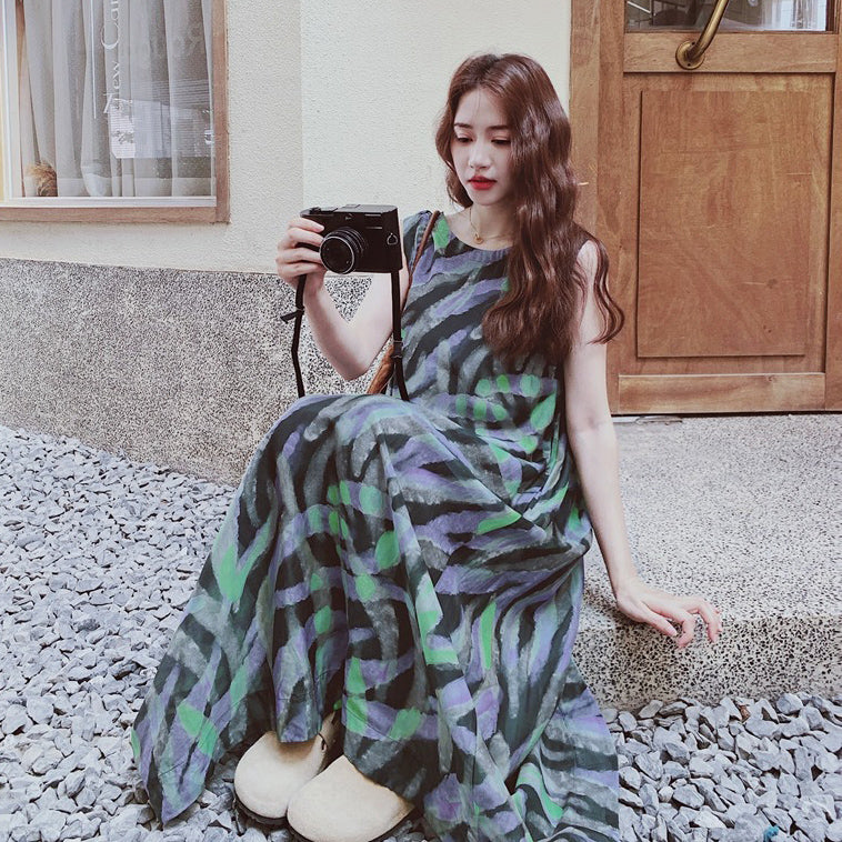 【ワンピース】バイカラー ノースリーブ タンク ワンピース レディース 夏 2025 新作 とても 可愛い ロング丈 ワンピース【SHシリーズ】