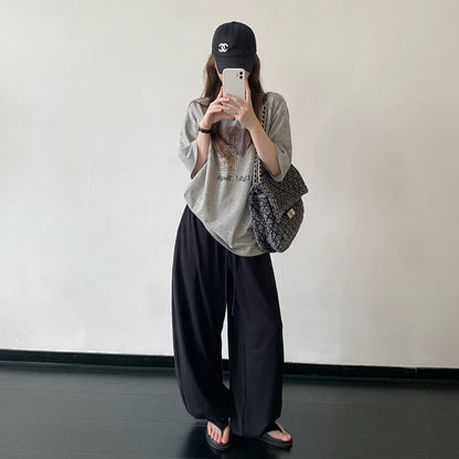 【トップス】ロゴプリント 半袖Tシャツ ドロップショルダー ゆったりシルエット シンプル カジュアル トップス 夏新作 【FCシリーズ】