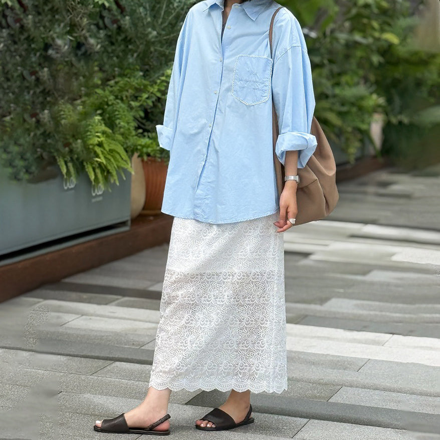 【ボトムス】刺繍入り 上品スリム ストレートスリット レースロングスカート 【JZシリーズ】