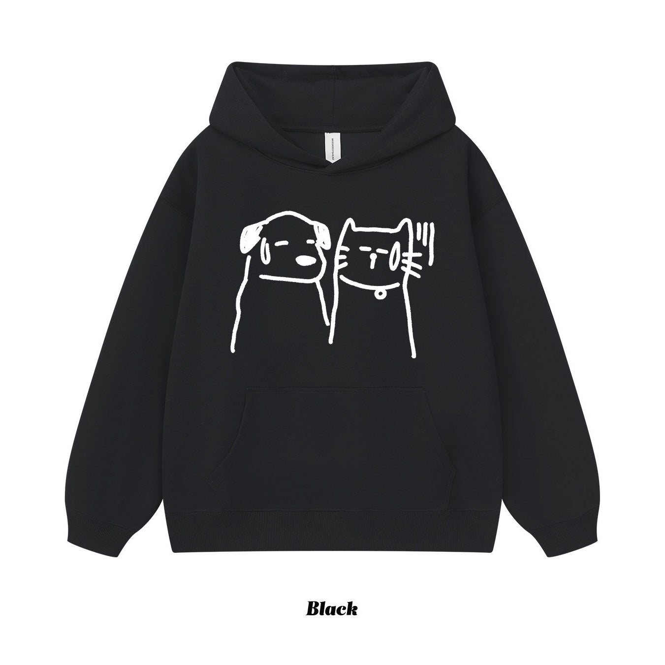 8カラー | S~3XL【トップス】猫犬イラスト 手描き風アメリカンプリント ヘビーウェイト フードパーカー ユニセックス ペアOK【FCシリーズ】