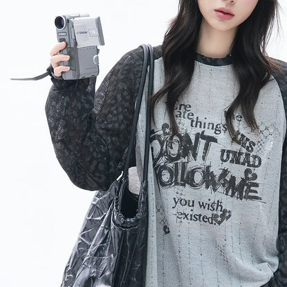 【トップス】ヒョウ柄プリントシアーTシャツ レディース 薄手 長袖 ストリートカジュアル【FCシリーズ】