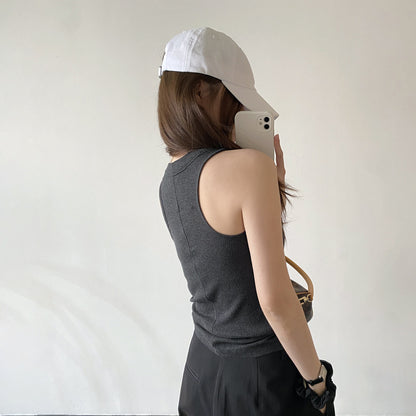 【トップス】レディース リブタンクトップ ノースリーブ 丸首 細見え 無地 コットン スリムフィット インナー トップス 夏【FCシリーズ】