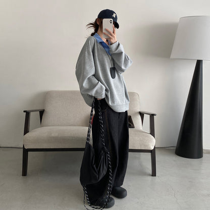 【トップス】レイヤード風 配色切り替え プルオーバースウェット レディース ゆったり カジュアル 春秋 パーカー【FCシリーズ】