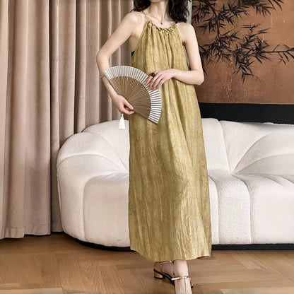 【ワンピース】ニューチャイナ風 ノースリーブ ホルターネック グラデーション ワンピース レディース レトロ テンセル ロングドレス【JZシリーズ】