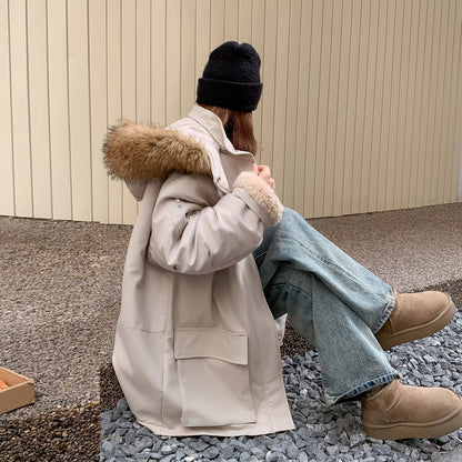 【アウター】韓国風 フード付き ボアパーカー レディース 冬 シープボア  綿入れコート【JZシリーズ】