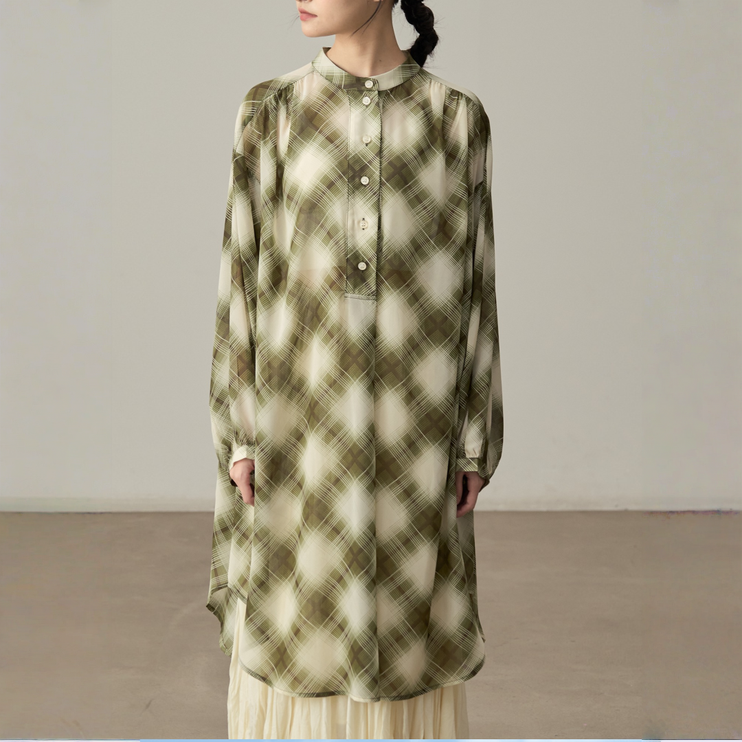 【ワンピース】春 秋 チェック柄 ゆるリラックス 重ね着 長袖 ワンピース 【SHシリーズ】