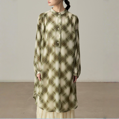 【ワンピース】春 秋 チェック柄 ゆるリラックス 重ね着 長袖 ワンピース 【SHシリーズ】