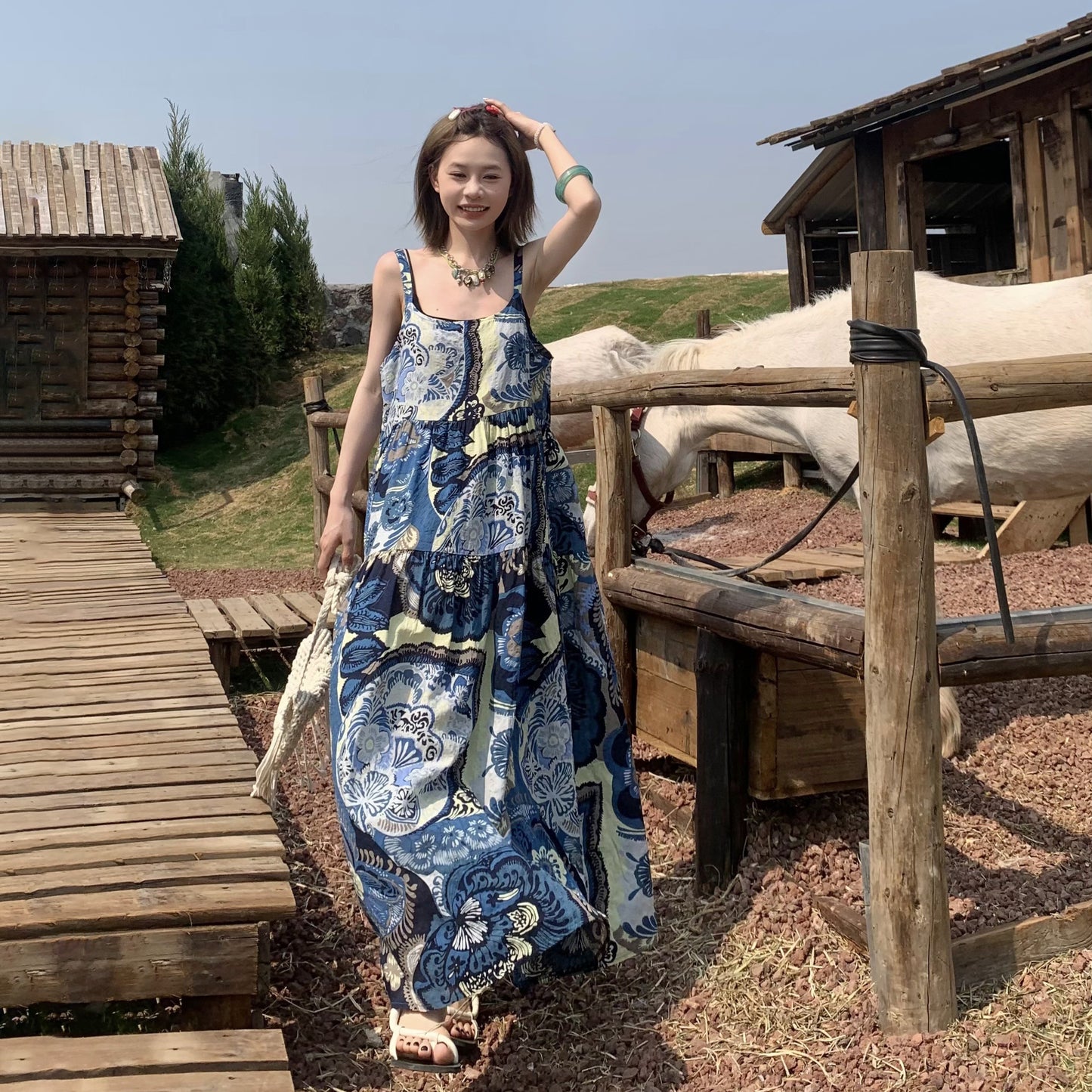 【ワンピース】夏新作 ヴィンテージ風 ゆったり カジュアル リラックスシルエット ノースリーブワンピース【SHシリーズ】