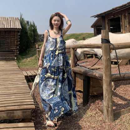 【ワンピース】夏新作 ヴィンテージ風 ゆったり カジュアル リラックスシルエット ノースリーブワンピース【SHシリーズ】