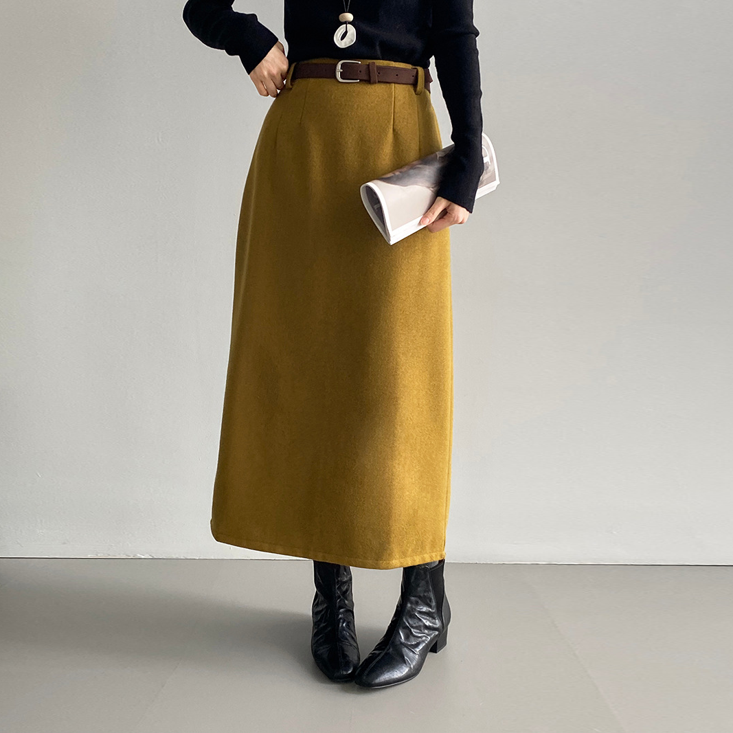 ベルト付き！【ボトムス】通勤向けレトロ 韓国風 ハイウエストスカート レディース すっきりAライン ミドル丈【SNシリーズ】