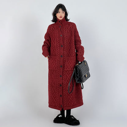 【アウター】秋冬新作 グレー ゆったり ロングカーディガン ニットコート 韓国風【FCシリーズ】