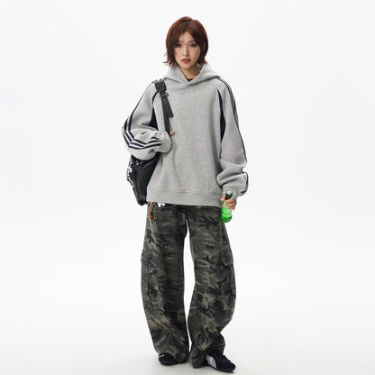 【トップス】男女兼用 ハイストリート ストライプ 配色 フード付き スウェット レディース クリーンフィット 2026春新作 スポーツ パーカー【FCシリーズ】