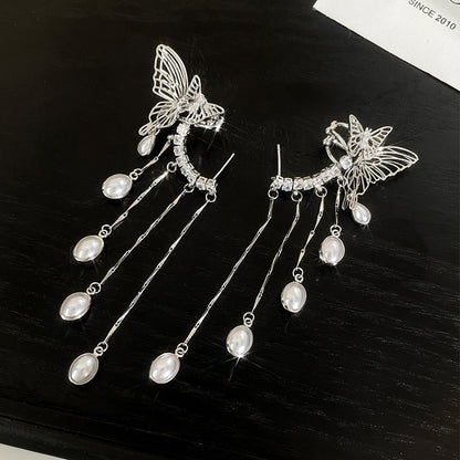 【🎁 B2G1｜先行スタート！】【グッズ】蝶モチーフ メッシュタッセル イヤーカフ イヤリング一体型 小众 高級感 レディース ピアス