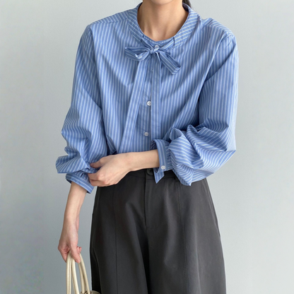 期間限定⭐️60%OFF【トップス】通勤向け・上品 リボン付き ブラウス ストライプ シャツ 【JZシリーズ】