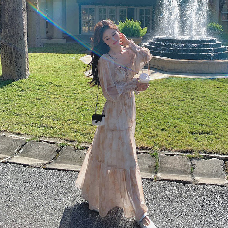 【ワンピース】ティータイム フレンチ ロマンチック 小花柄 ワンピース 春夏 柔らかい雰囲気 絶美 長袖 ドレス【SHシリーズ】